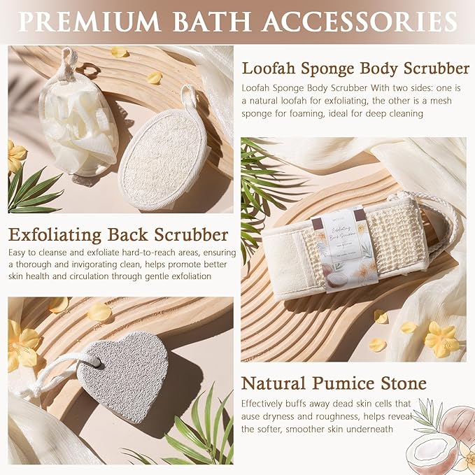 Christmas Birthday Gifts for Women, Vanilla Coconut Relaxing Spa Gift Baskets for Women Self Care Package Bath Gift Set, Home Bath and Body Kit Pampering Gifts for Womens Mom Her Friends Sister Wife