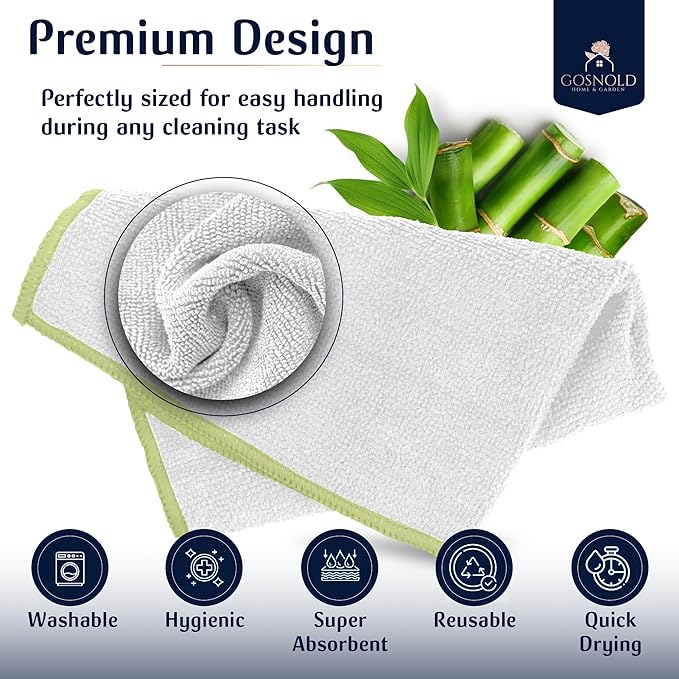 Bamboo Blend Dish Cloths & Cleaning Towels for Kitchen & Home – Absorbent, Quick-Dry, Non-Scratch Washcloths, 10x10 Inches, 5 Pack, Reusable, Hygienic, Multi-Color