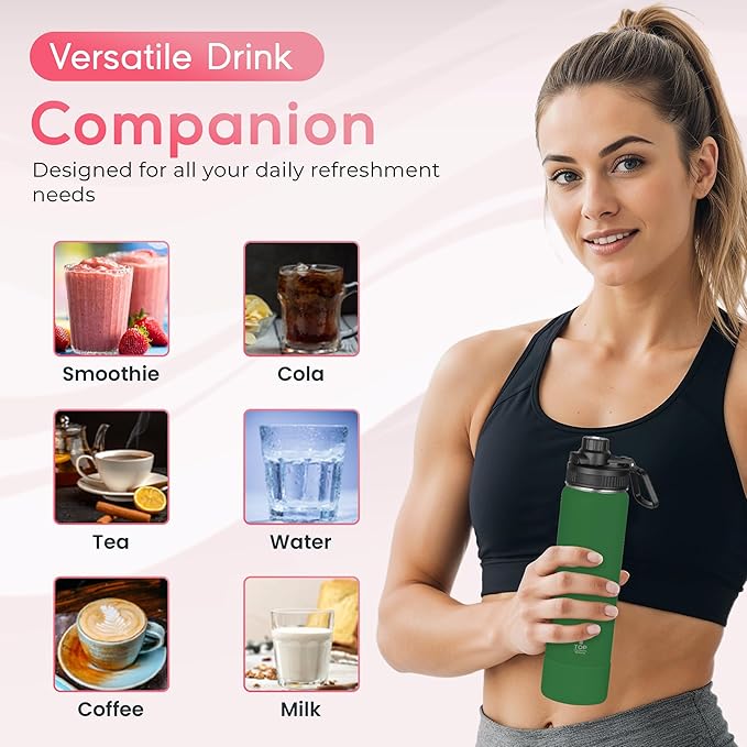 Y TOP 18 oz Insulated Water Bottle Cup Holder Friendly, Leak Proof Spout Lid, Double Wall Insulation, Dishwasher Safe, Easy Clean Stainless Steel Water Bottle for Gym Kids Sports Travel School Hiking