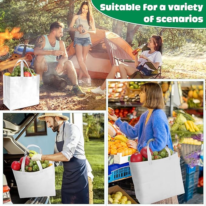 Windyun Reusable Grocery Bags Large Non Woven Shopping Bags with Handles Foldable Portable Tote Bulk, 12.6 x 11.8 x 6.3 Inch