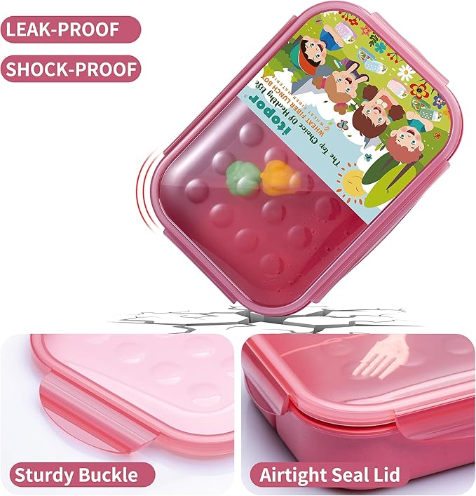 Wheat Straw Lunch Box - Leakproof Bento Box for Kids & Adults, BPA-Free 3-Compartment Food Containers, Microwave & Dishwasher Safe (Muted Red, 5.5 Cup)