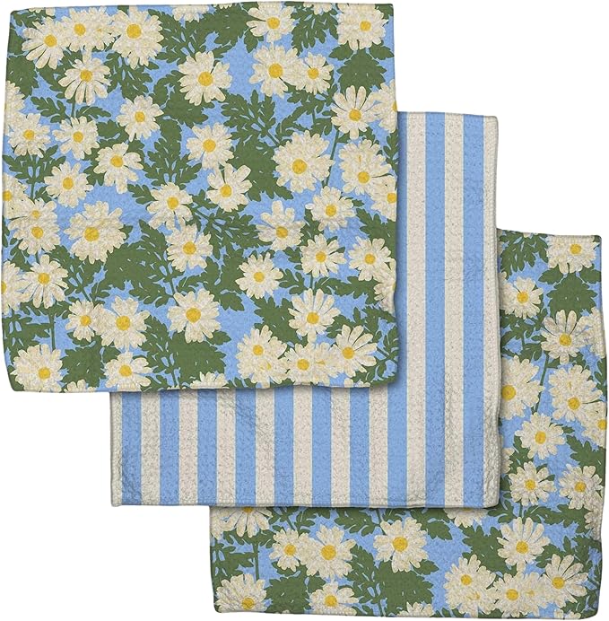 GEOMETRY Kitchen Dish Cloths - Spring & Summer Collection - Premium Dishcloths with Geoweave - Absorbent & Fast Drying Kitchen Towels - Daisy Sky, 10" x 10" - 3-Pack