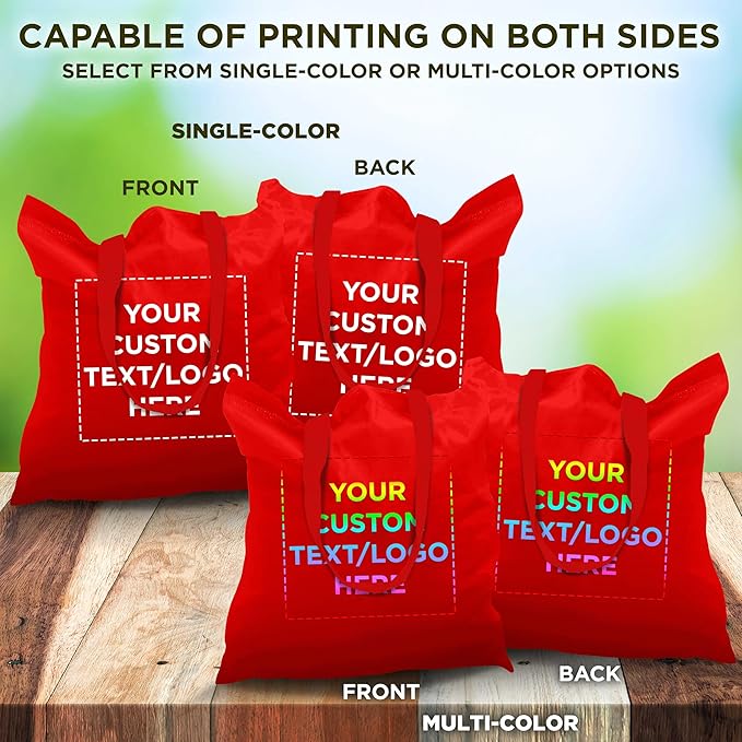 DISCOUNT PROMOS Custom Cotton Canvas Tote Bags Set of 50, Personalized Bulk Pack - Reusable, Great for Shopping, Grocery, Beach, Picnic, Wedding Favors - Red