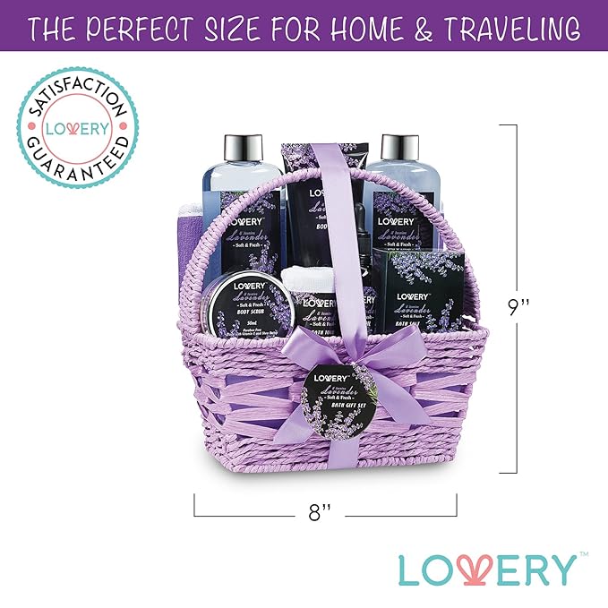 Christmas Gifts, Spa Gift Basket, Luxury 9 Piece Bath & Body Set For Women & Men,Lavender & Jasmine Scent With Shower Gel, Bubble Bath, Lotion, Bath Salt, Body Scrub,Massage Oil, Loofah & Basket