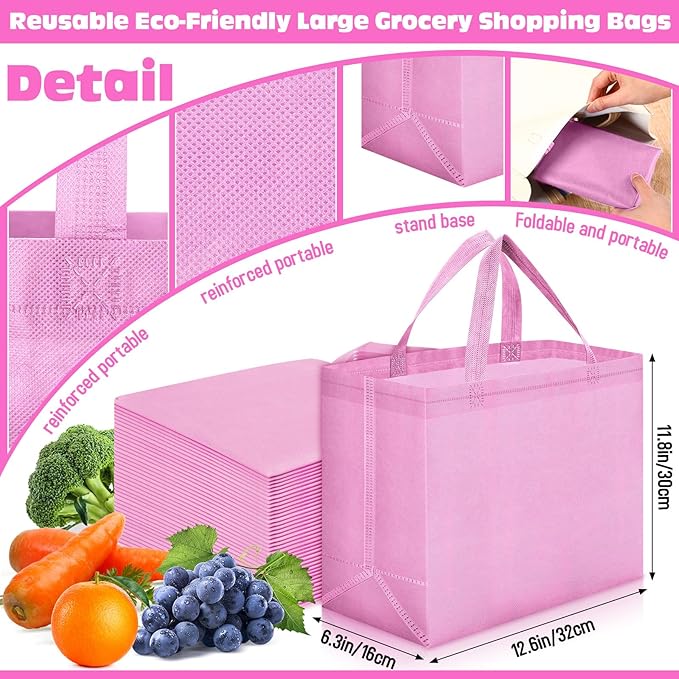Windyun Reusable Grocery Bags Large Non Woven Shopping Bags with Handles Foldable Portable Tote Bulk, 12.6 x 11.8 x 6.3 Inch