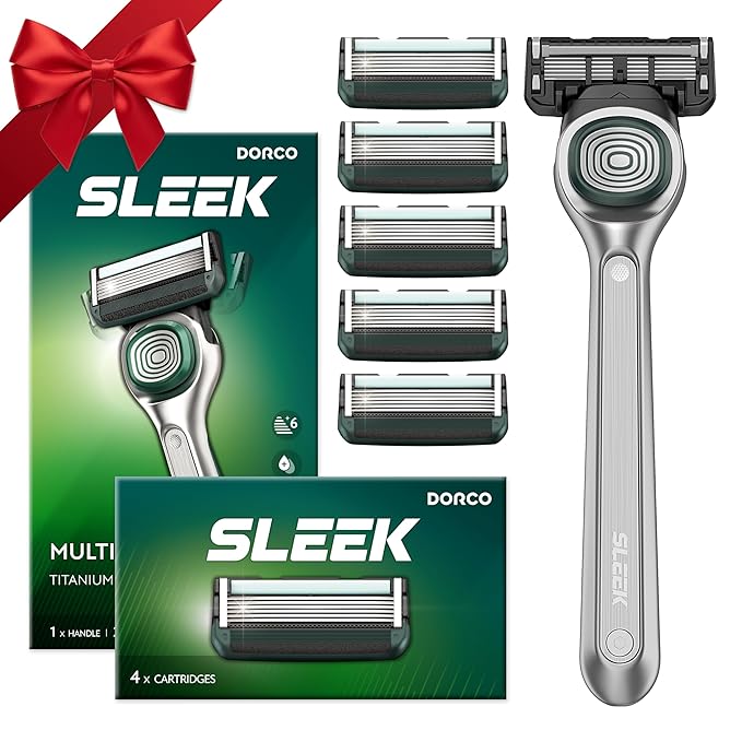 DORCO SLEEK 6 Blade Razor for Men with 6 Cartridges | Men's Cartridge Razors with Razor Handle and Smooth Shaving Blades | Men’s Razors with Multi-Flex Technology
