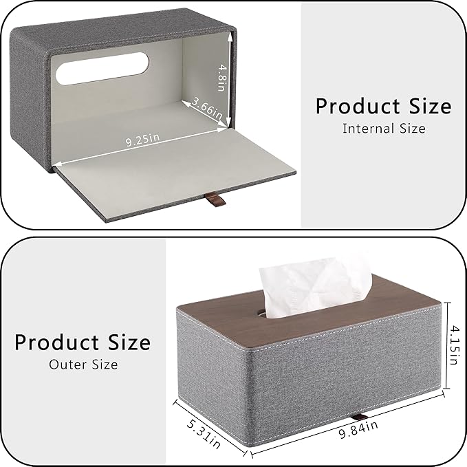 High-end Leather Tissue Box Holder Two Color Matching,Rounded Rectangle Napkin Pumping Paper Case Dispenser, Facial for Home Bathroom Dresser Office Automotive Decoration (Gray)