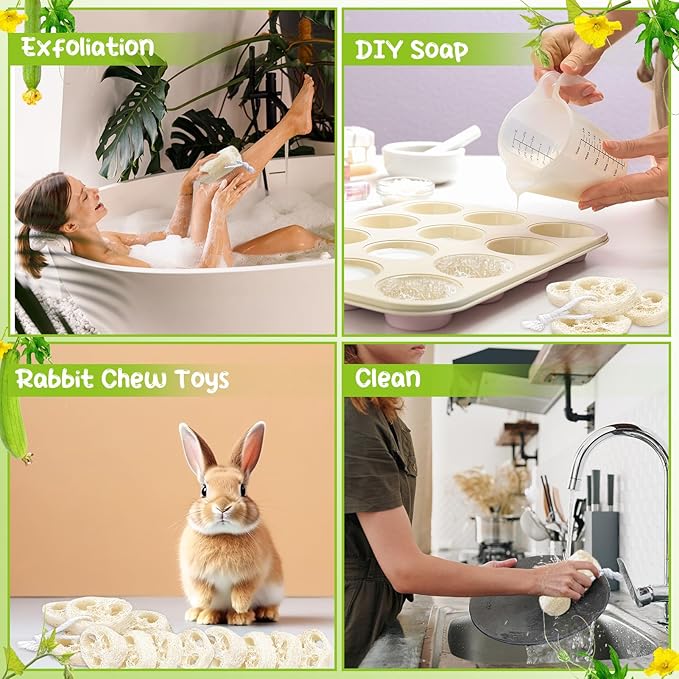 9 Pack 4”Natural Loofah Sponge Small Size Natural Organic Loofah for Kitchen Cleaning Dishes Toddler Exfoliating Skin Care Body Scrubber