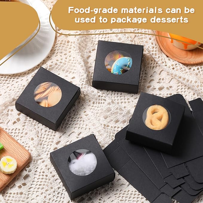 TaoBary 100 Pcs Soap Boxes for Homemade, 3 x 3 x 1.2 Inch Small Paper Gift Packaging Boxes with Window, Gift Wrappers for Soap Packaging Making Party Favor(Round,Black)
