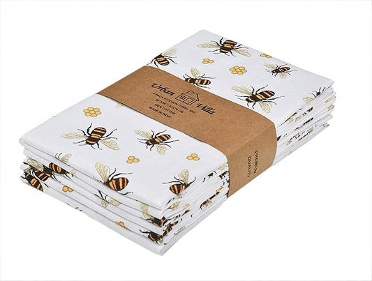 Urban Villa Cotton Kitchen Towels, Honey Bee Print Multi Color, Premium Quality,100% Cotton Dish Towels, Mitered Corners,(Size: 20X30 Inch), Highly Absorbent Bar Towels & Tea Towels - (Set of 6)