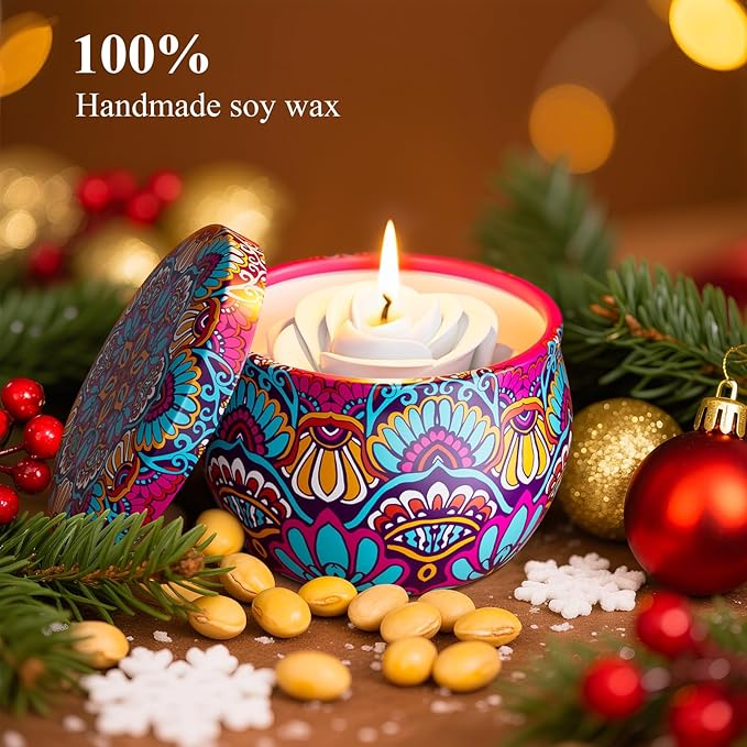 WINTERCRUSH Scented Candles Gift Set: 4 Pack Flower Shaped Christmas Candles for Home Scented - Stress Relief Gifts for Women, Birthday, Mother's Day (Flower)