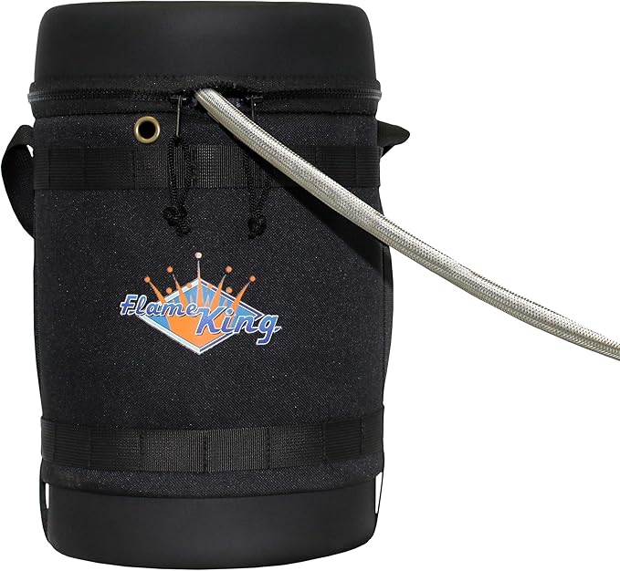 Flame King Gas Hauler Pro Kit - Insulated Protective Carry Case, 5LB Propane Tank with Built-in Gauge and 5-FT Adapter Hose for Camping and Outdoor Adventures