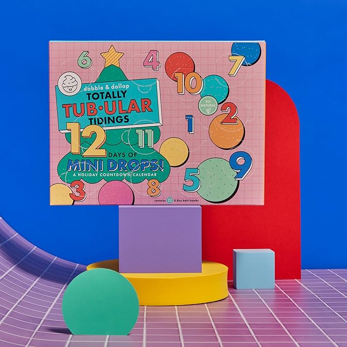 Dabble & Dollop Totally Tub-ular Tidings 12 Days of Mini Bath Bombs Holiday Countdown Calendar - Fizzy Natural Bath Bomb Advent Calendar Holiday Gift