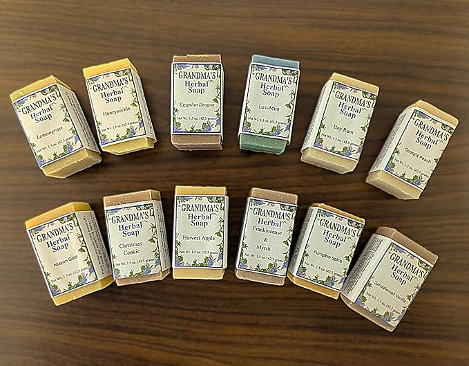 Grandma’s 12 Days of Christmas Soap Sampler – Limited Holiday Collection (12 Handmade Herbal Bars, 1.5 oz Each)