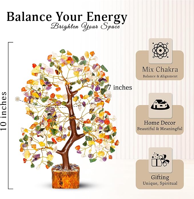 Chakra Tree - Crystal Tree - Stones and Crystals - Spiritual Decor - Good Luck Charms - Meditation Decor - Feng Shui Decor - Crystal Gifts for Women - Chakra Stones - Feng Shui Decor - Reiki Decor