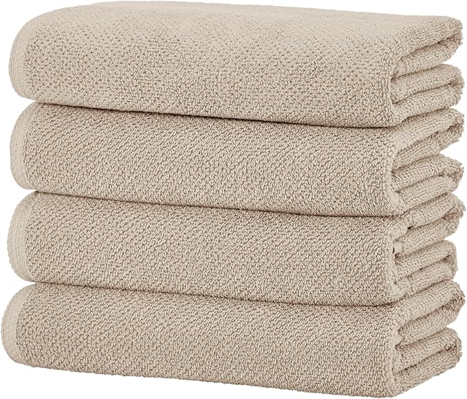 Great Bay Home Taupe Bath Towel Set – 100% Cotton 4-Pack 54"x27", Absorbent & Quick-Drying, Soft & Durable
