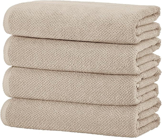 Great Bay Home Taupe Bath Towel Set – 100% Cotton 4-Pack 54"x27", Absorbent & Quick-Drying, Soft & Durable