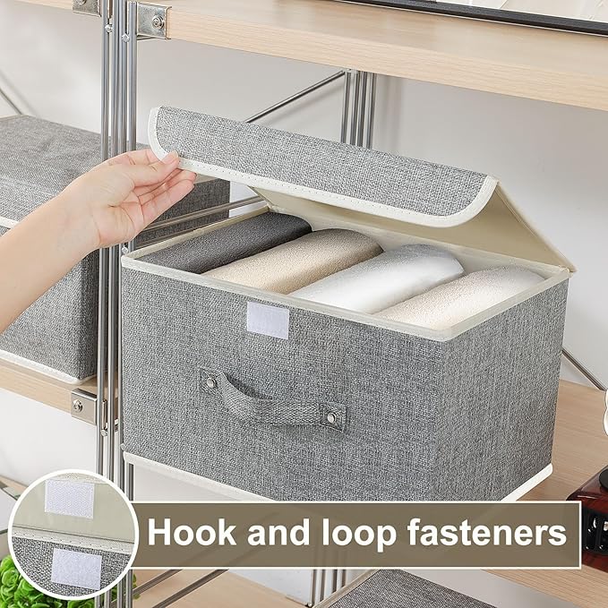 Fabric Storage Bins Cube Organizers with Flip-Top Lid and Handles,Storage Boxes for Organizing Home,Office,and Closet,Grey,5 Pack 13 X 9.1 X 7.9 in