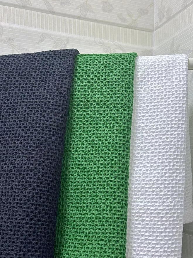 Mia'sDream Cotton Kitchen Towels and Dish Cloths Sets, Waffle Weave Dish Towels for Kitchen Drying Dishes, Soft and Absorbent Kitchen Hand Towels Washcloths, 13inch x 28inch 3 Pack (Green)