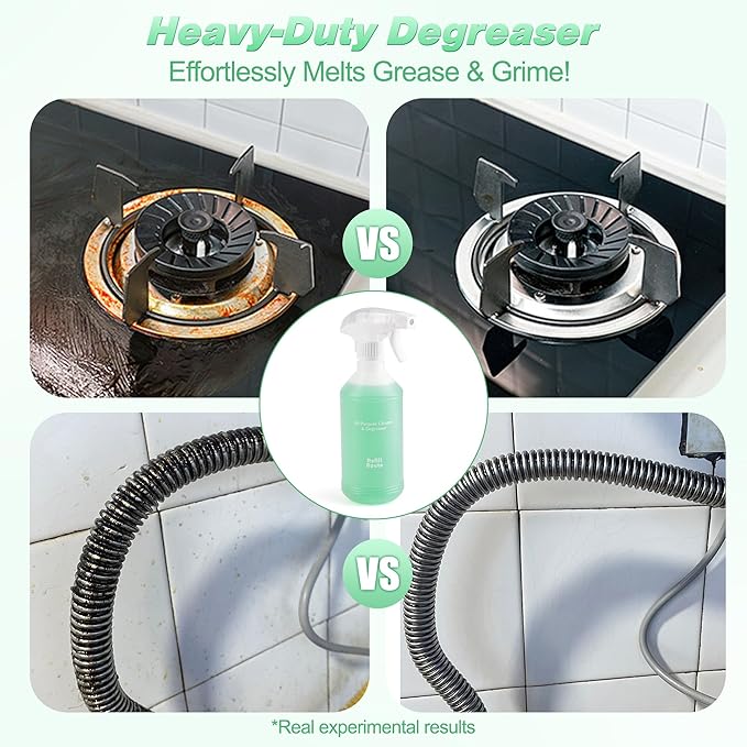 Heavy-Duty Kitchen Degreaser & Multi-Surface Cleaner – 12 Tablets Kit (12 x 16 fl oz) Eco-Friendly, Grease-Destroying Formula for Kitchen, Stove – Refillable Splash Spray Bottle