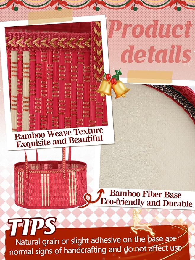 MADHOLLY 4Set Large Bamboo Christmas Baskets for Gifts Empty - 6"x7.5"x11.4" Sturdy Easy to Setup Gift Basket with 4 Clear Bags and Bows, for Thanksgiving, Housewarming Party Gift Wrapping