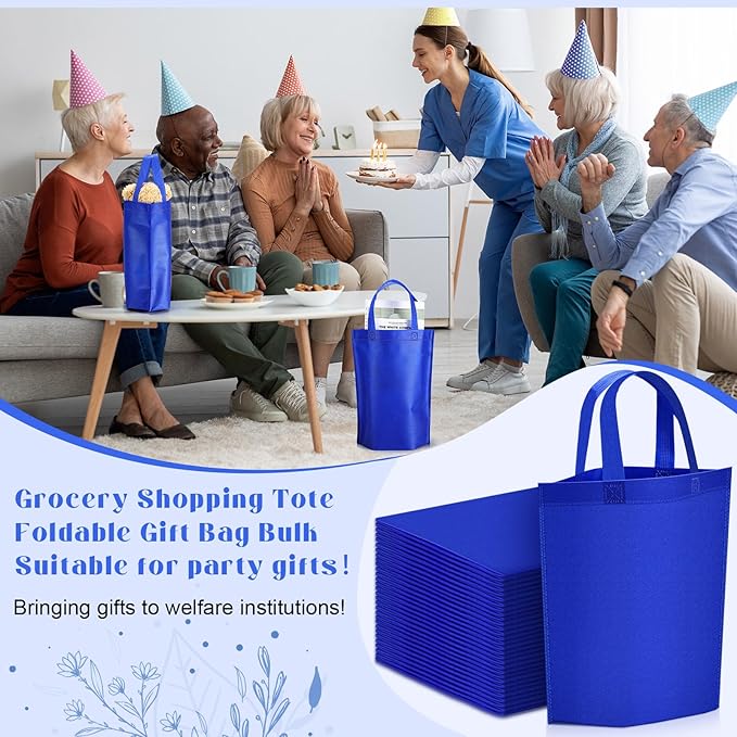 Windyun Reusable Grocery Bags Large Non Woven Shopping Bags with Handle Foldable Portable Tote Carryall Bulk 11.8x6x13.8 Inch