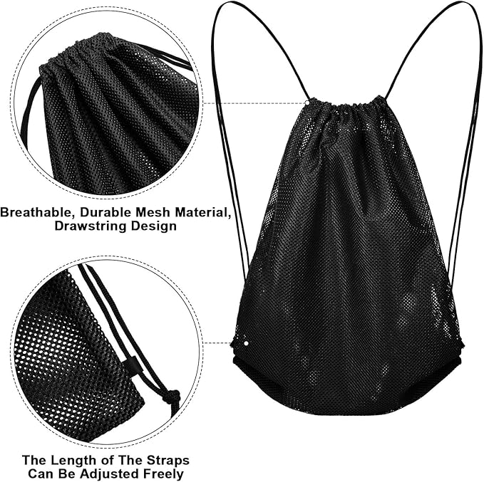 Frienda Mesh Drawstring Backpack Bag Multifunction Mesh Bag for Beach, Swimming, Gym, Clothes, Travel, Workout Gear (Black)