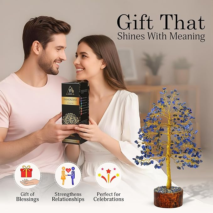 FASHIONZAADI Lapis Lazuli Crystal Tree - Blue Crystal Spiritual Gifts - Meditation Decor - Good Luck Fortune Tree - Feng Shui - Natural Gemstone - Prosperity Stones