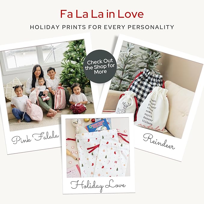 Gather & Knot Drawstring Christmas Gift Bags | 20" Large 16" Medium |Reusable Reindeer Fabric Gift Wrap for Holidays | Mix & Match Set