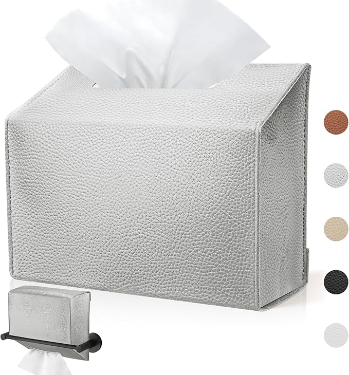 Disposable Hand Towel Box Cover Compatible with Kleenex Disposable Paper Hand Towels, Leather Tissue Box Cover Holder for Bathroom Holder (Silver-2 Pack)