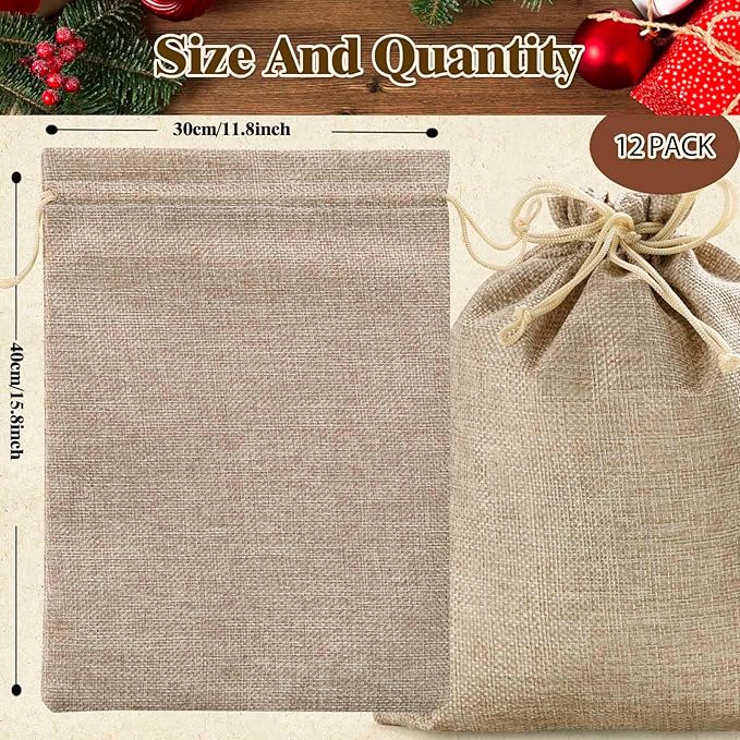 Homum 12x16 Inch 12 PCS Burlap Gift Bags with Drawstring and Gift Tags, Burlap Bags for Party, Christmas, Festival, DIY Craft