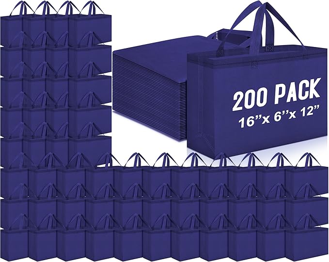 Windyun Reusable Grocery Bags Large Non Woven Shopping Bags with Handles Foldable Portable Tote Bulk, 16x6x12 Inch