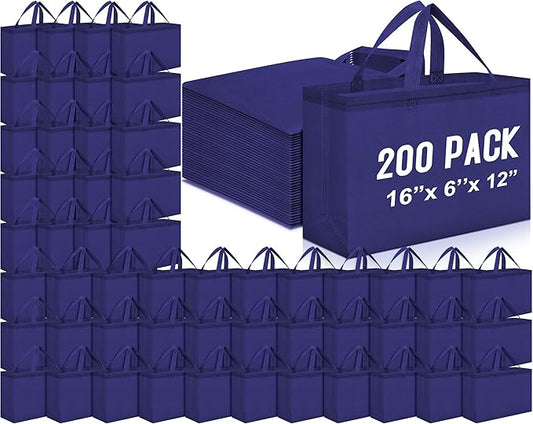 Windyun Reusable Grocery Bags Large Non Woven Shopping Bags with Handles Foldable Portable Tote Bulk, 16x6x12 Inch