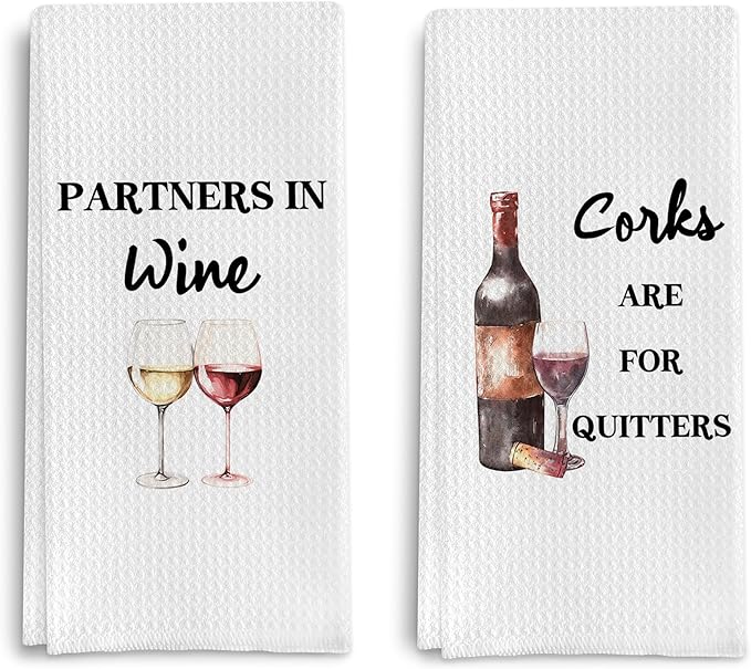 Funny Wine Kitchen Towel Set, Decor Gifts for Women & Wine Lovers, Funny Tea Towels, 2 x 16x24 Inch