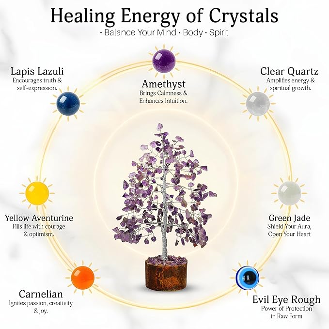 FASHIONZAADI Amethyst Crystals Tree of Life - Stones and Crystals - Bonsai Tree - Good Luck Gifts for Women - Meditation Accessories - Chakra Stones Decor
