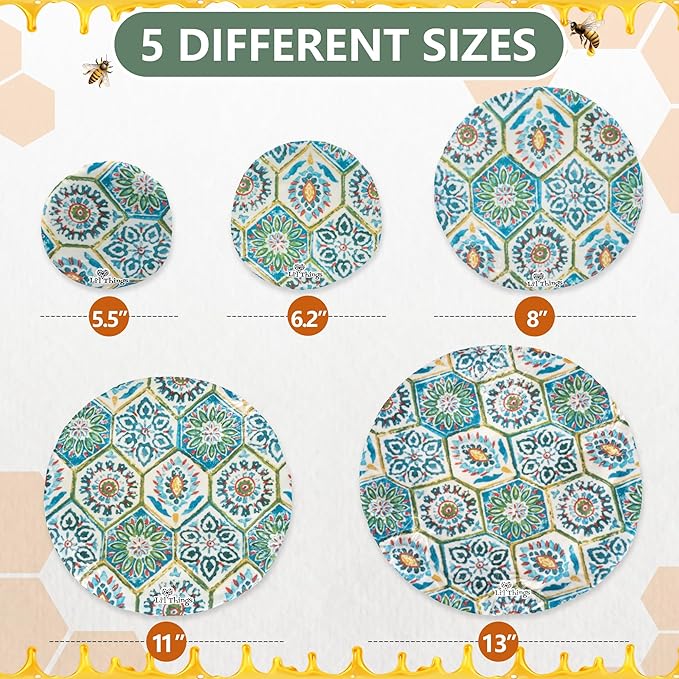 Li’l Things Beeswax Bowl Covers – Set of 5 (XS–XL) | [Pattern Name] | New Formula with Enhanced Beeswax Blend | Reusable, Eco-Friendly, Compostable Wraps for Food Storage, Bowls & Jars - Suzani