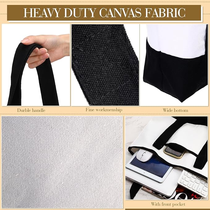 Reginary 16 Pcs Canvas Tote Bags Bulk with Outer Pocket 18 Inch Reusable Shopping Grocery Blank Tote Bag for Women Mother DIY