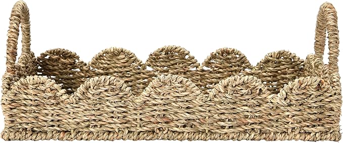 Household Essentials Seagrass Tray with Scalloped Edge, Natural
