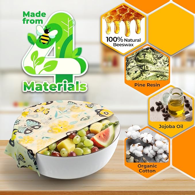 OHIYO Reusable Beeswax Wrap for Food, 9 Pack Organic Cotton Beeswax Papers (1XL + 3M + 5S), Bread Sandwich Wrapper, Suitable for Bowls, Fruits, Cheese, Hamburgers