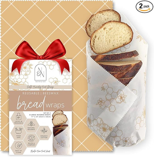 Beeswax Bread Wraps – Reusable, Eco-Friendly, Organic Cotton Wraps for Food, Sourdough, Artisan Bread, Sandwiches, Baked Goods– Plastic-Free, Biodegradable, Zero Waste, Sustainable Kitchen Storage