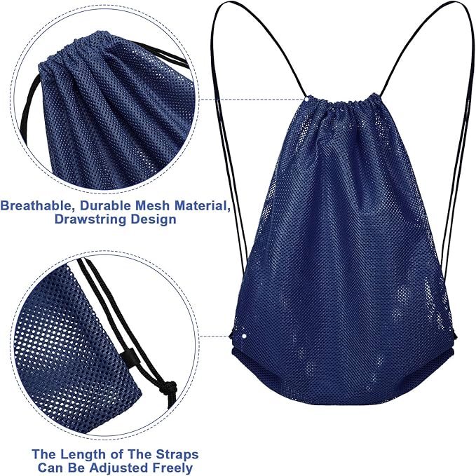 Frienda Mesh Drawstring Backpack Bag Multifunction Mesh Bag for Beach Swimming Gym Clothes Travel Workout Gear (Navy Blue)