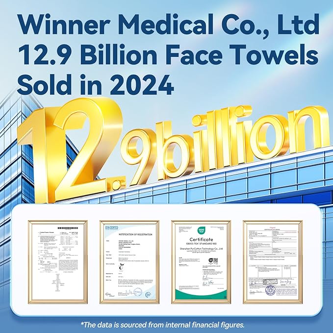 Winner Soft Face Towels, 100% USDA Biobased Facial Towels, Unscented for Sensitive Skin, OEKO-TEX Certified Face Towelettes Disposable, Makeup Remover Dry Wipes, 300 Ct, Pack of 3