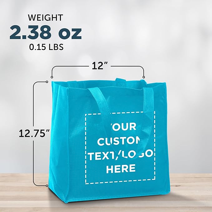 DISCOUNT PROMOS Custom Reusable Cloth Grocery Shopping Tote Bags Set of 10/50/100, Personalized Bulk Pack - Foldable, Washable, Shopper Bag - Sky Blue