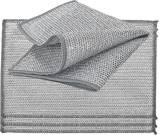 YinQin 28x20 cm Stainless Steel Wire Scrubber Cloth for Kitchen Pots Pans Sink Stove Top 4 PCS Double-Layer Rust-Resistant Easy Mesh Clean Cleaning Cloths Non-Scratch Metallic Dishwashing Cloth Rags