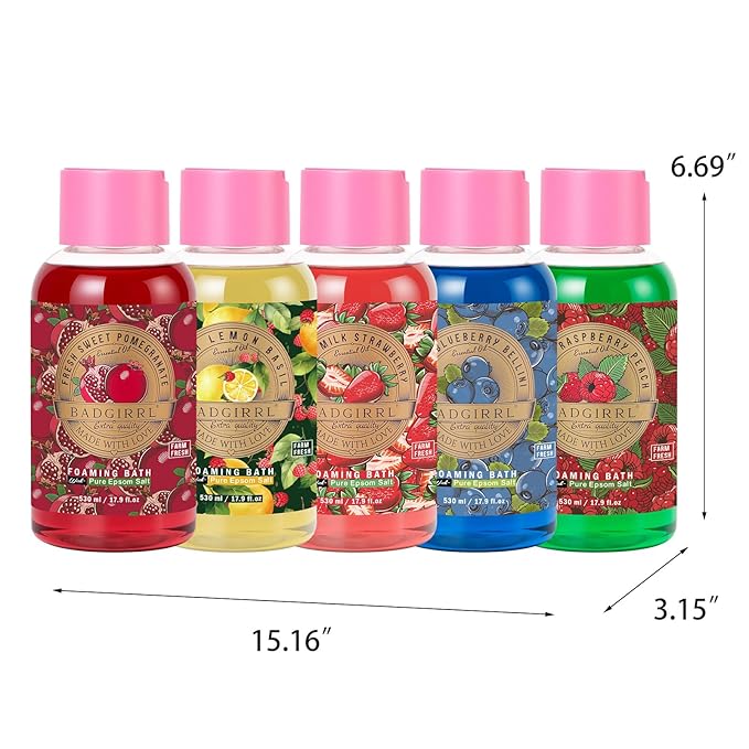 Foaming Bubble Bath with Epsom Salt 17.9 Oz Each (5 Pack),Body Wash Deep Moisture Spa Gift Set with Shea Butter & Essential Oil Collection Skin Cleanser with 24hr Moisturizing Bath Set for Women Men