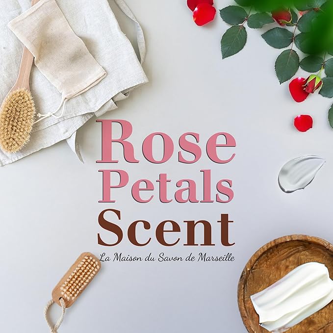 Hand & Body Soap Bars Trio - Exfoliating Rose Moisturizing French Soap with Organic Shea Butter - Rich Creamy Lather - 97% Natural Ingredients - Solid Bath Cleanser Made in Provence - 3x4.4 oz