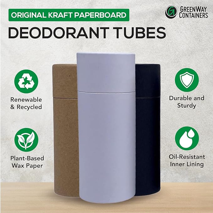 GreenWay 2.5oz / 70g Kraft Paperboard Deodorant Tubes with Lids - 6 Pack Solid Perfume Tubes Refillable DIY Cosmetic Containers - Deodorant Containers Lotion Tubes Empty Holder Tubes Kraft - Black