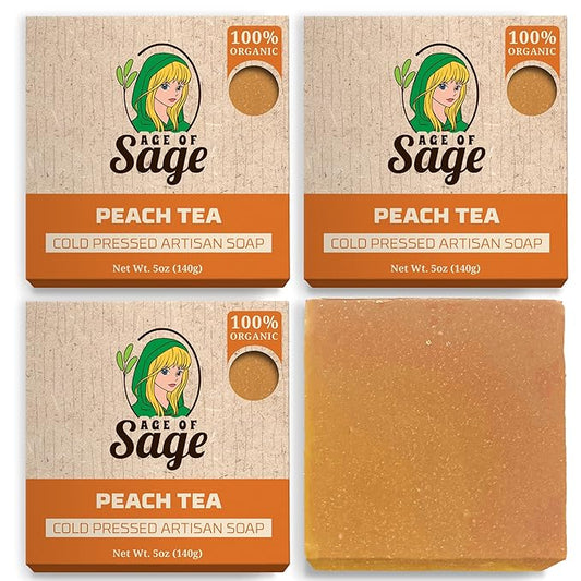 Natural Bar Soap Gift Set for Women - Vegan Bath Handmade Cold Process Artisan Soap with Essential Oil, Aromatic All Moisturizing Wash Soaps, Fragrant Peach Tea Scent (4 Pack)