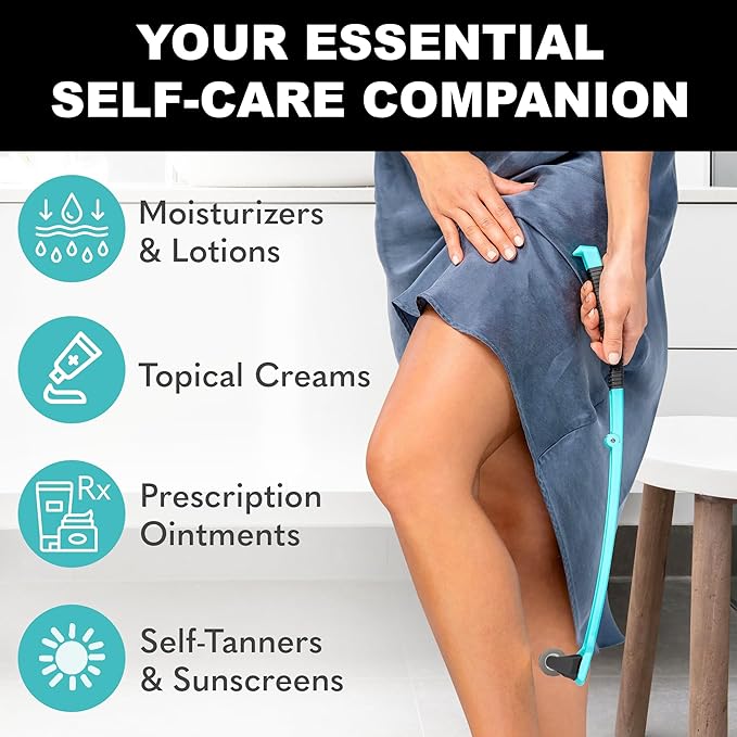 bearback Lotion Applicator for Back & Body – Long Reach Folding Handle with 2 Reusable Foam Rollers – Apply Lotion, Medication, Ointment, Sunscreen, Self Tanner – American Small Business (Teal)