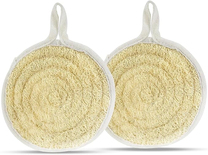 Natural Loofah Dish Sponge Pack of 2, Compostable and Cellulose Kitchen Loofah, Luffa Eco-Friendly Loofah Sponges for Cleaning Kitchen, Bathroom and Household